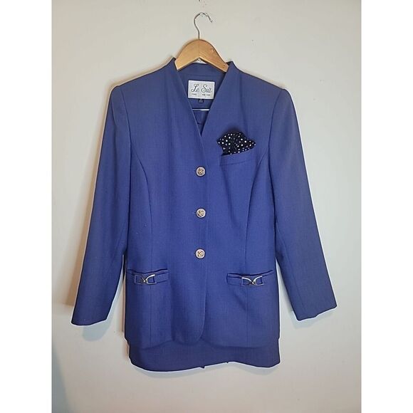 Le Suit Skirt Suit Size 10 Purple Blue‎ Women Lined Career Textured 2 Piece Set - Picture 1 of 11